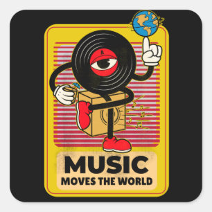 Musik bewegt die Welt Vintager Vinyl Art Quadratischer Aufkleber
