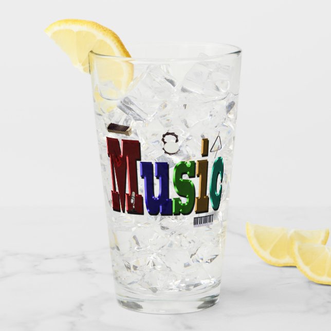 Musik-Bild-Logo mit Instrumenten, Glas (Vorderseite Ice)