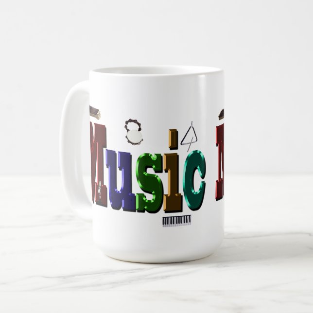 Musik-Bild-Logo mit Instrumenten, Kaffeetasse (Vorderseite Links)