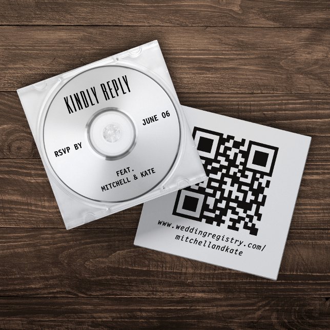 Musik-CD-Case-Album-Cover für Hochzeit-QR-Code-UAW Begleitkarte (Music CD Case Album Cover Wedding QR Code RSVP Enclosure Card
)