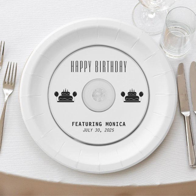 Musik-CD Geburtstagsfeier White Pappteller (Music CD Birthday Party White Paper Plates
)