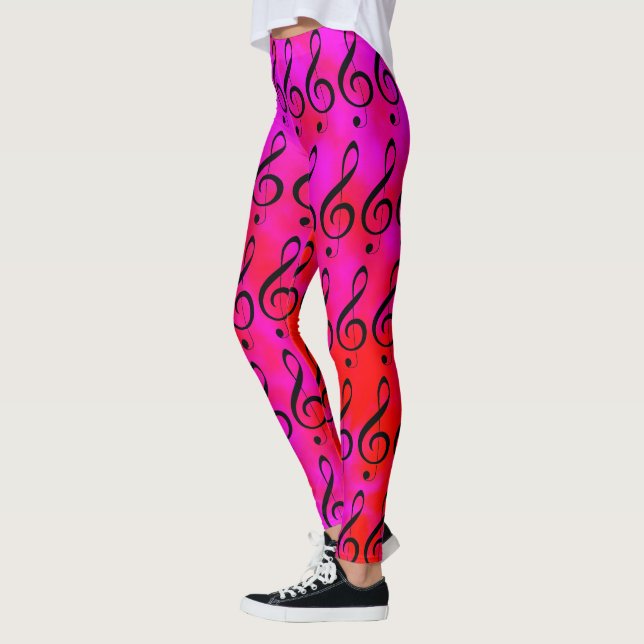 Musik-Clef mit Rot und Rosa Gefärbte Krawatte Leggings (Links)
