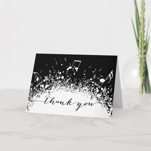 Musik dankt Ihnen Schwarz-Weiß-Explosion Dankeskarte (Vorderseite)