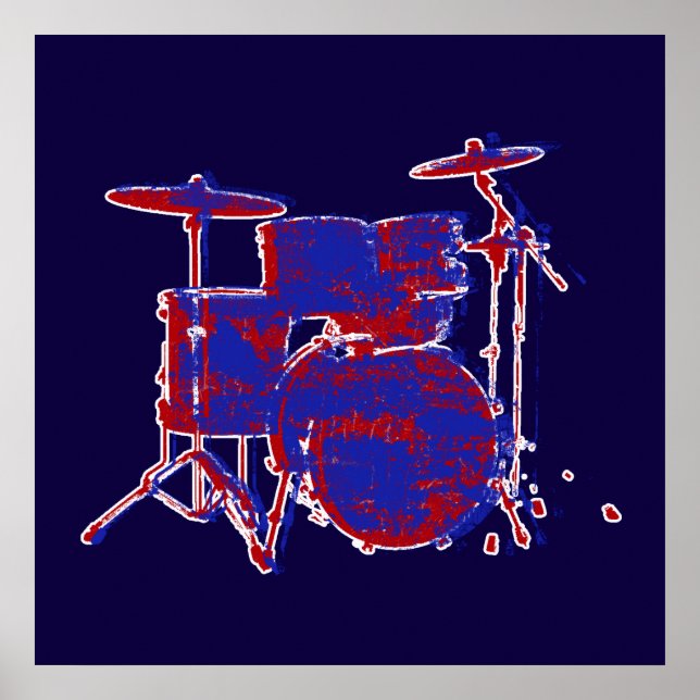 Musik, Drum-Kit, rot und blau Poster (Vorne)