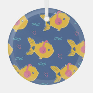 Musik Fische: Cartoon Vintages Muster. Ornament Aus Glas