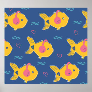 Musik Fische: Cartoon Vintages Muster. Poster