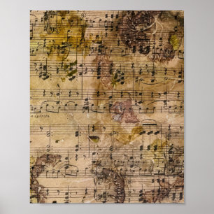Musik Floral Grunge Decoupage Botanisch Poster