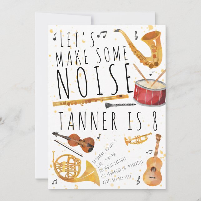 Musik Geburtstagsparty Einladung - Lärm machen (Vorderseite)