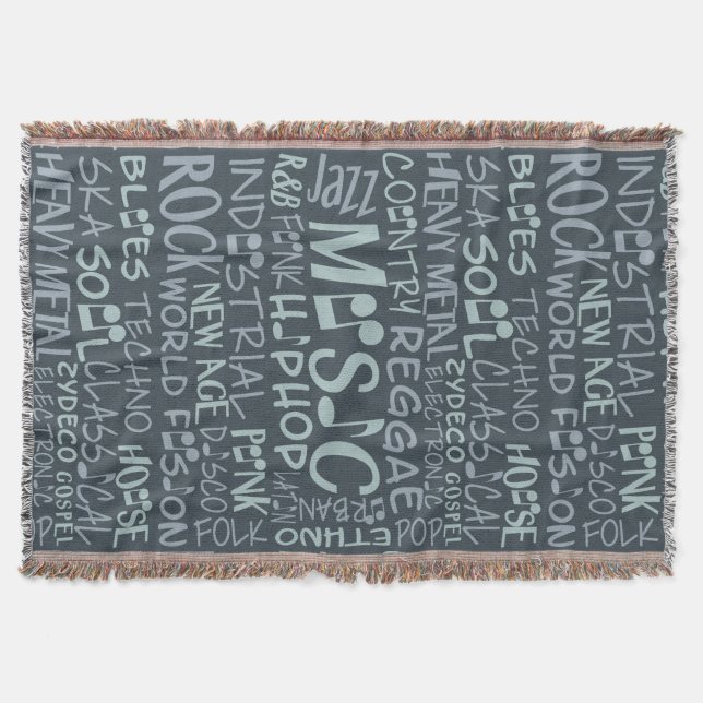 Musik Genres Word Collage benutzerdefiniert Werfen Decke (Vorderseite)