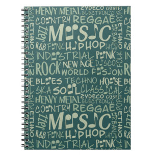Musik Genres Word Collage Notebook Notizblock