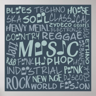 Musik Genres Word Collage Poster