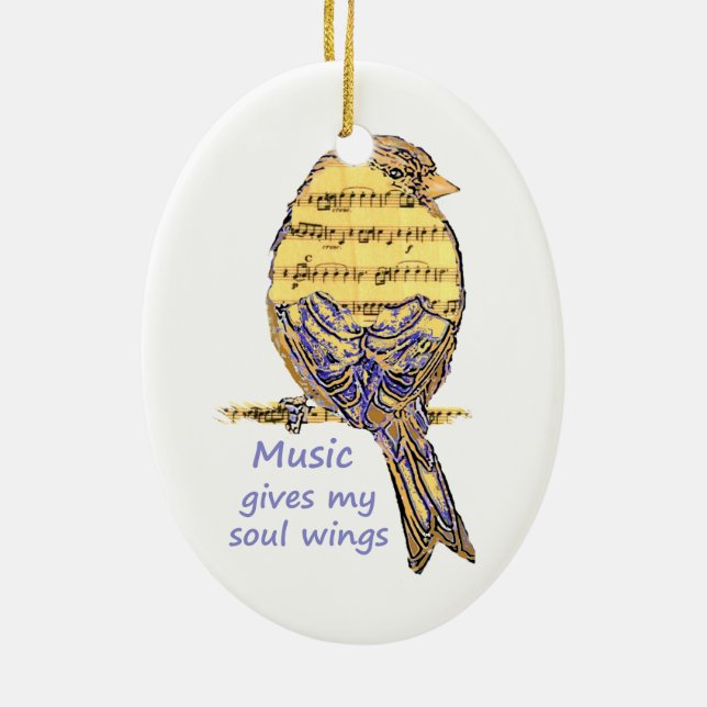 Musik gibt meinem Soul Wings Quote & Bird Art Keramikornament (Hinten)