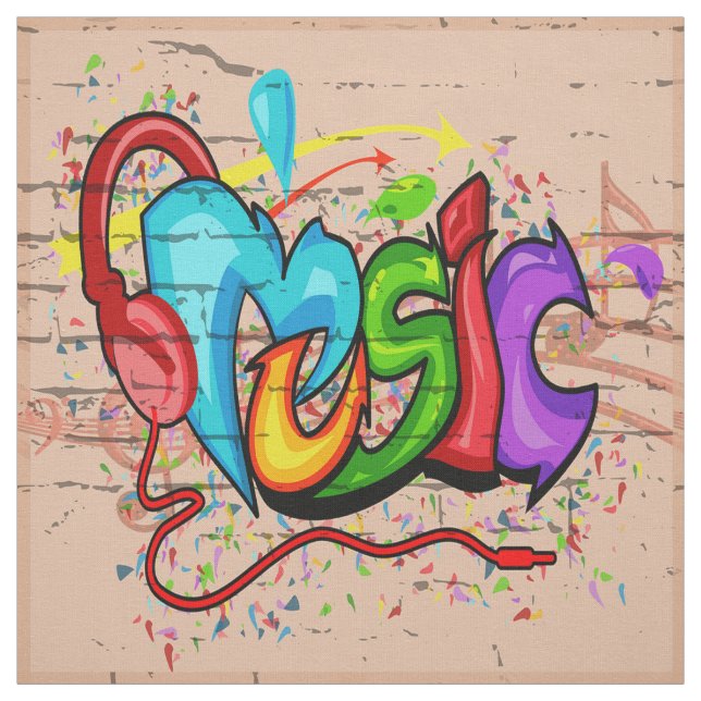 Musik-Graffiti-Wand-Gewebe Stoff (Muster)
