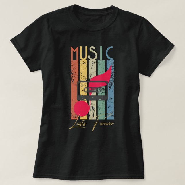 Musik hält ewig an Frauenleben Vintager T - Shirt (Design vorne)