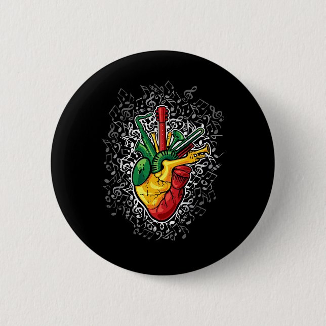 Musik Herz Schwarze Geschichte Monat Farben Männer Button (Vorderseite)