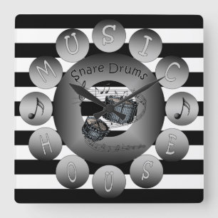 Musik House Uhr~Snare Drums~Spiral-Palette~Streife Quadratische Wanduhr