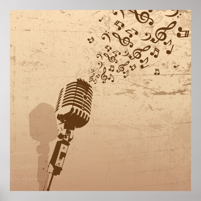 Musik-Illustration für das Retro-Mikrofon Poster (Vorne)