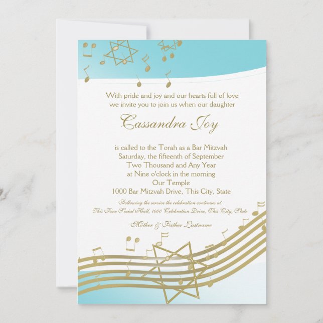 Musik im Air Bat Mitzvah Einladung (Rückseite)