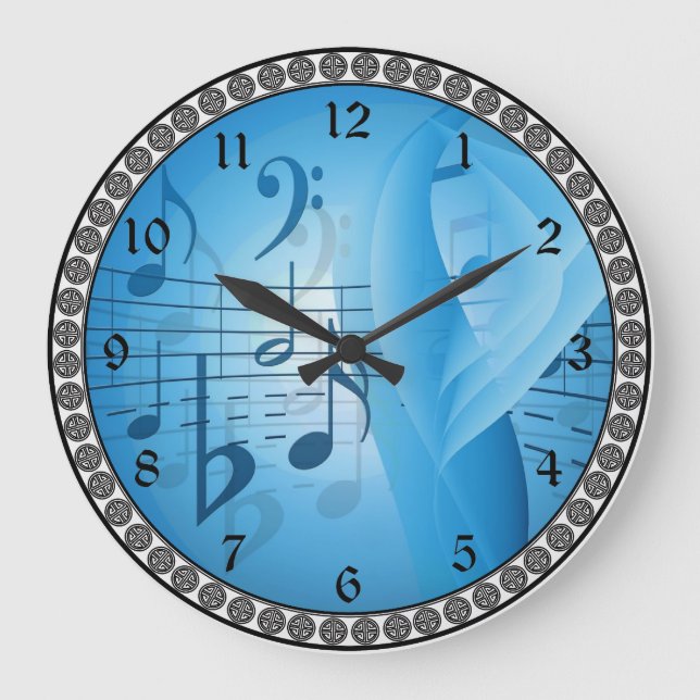 Musik in Blue Große Wanduhr (Vorderseite)