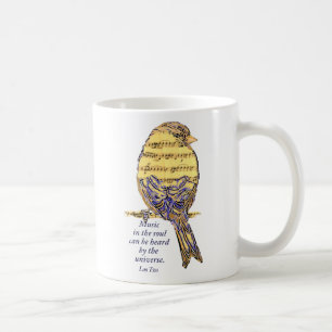 Musik in der Seele Zitat & Musiknoten Vogel Kaffeetasse