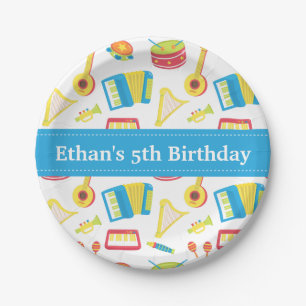 Musik-Instrument-Kindergeburtstag-Party-Blau-Fahne Pappteller