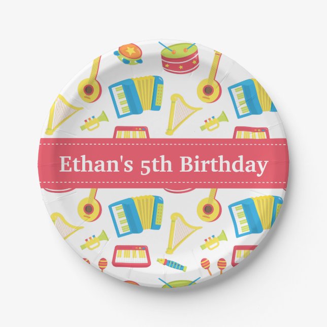 Musik-Instrument-Muster-Kindergeburtstag-Party Pappteller (Vorderseite)