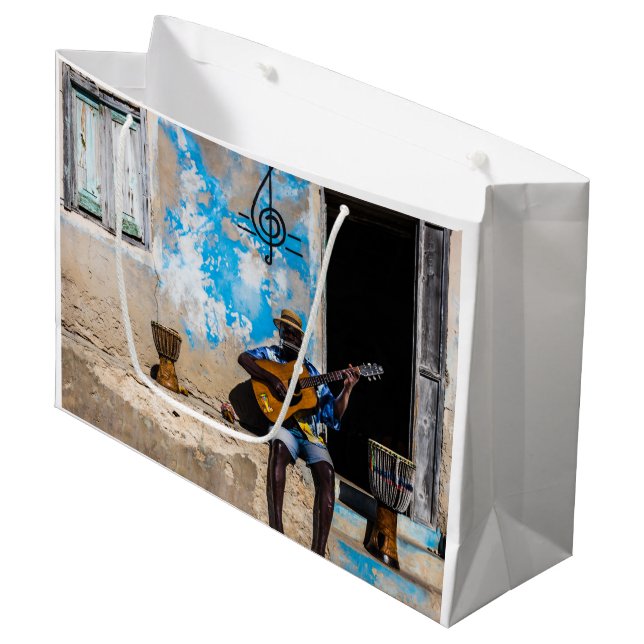 Musik ist die Medizin des Geistes Große Geschenktüte (Vorderseite Schrägansicht)