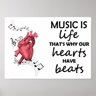 Musik ist Leben, Herz-Print, Musikangebot, Musik Poster