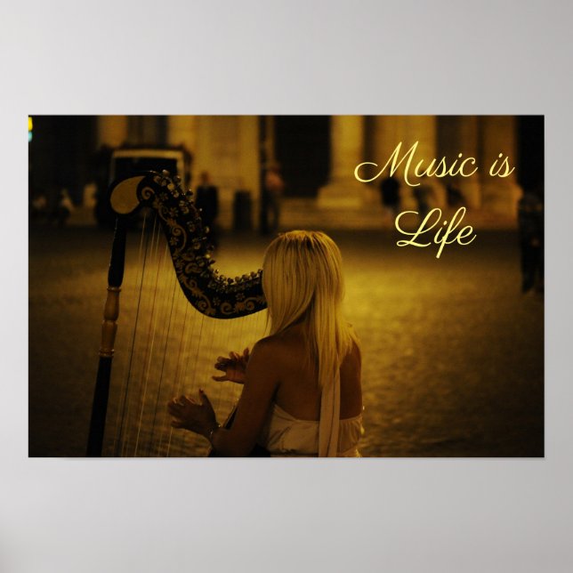 Musik ist Life Zitat Klassisches Instrument Harp Poster (Vorne)