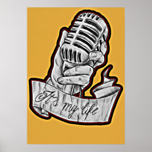 Musik ist mein Leben - Vintage-Mikrofon gezeichnet Poster