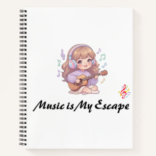 Musik ist meine Flucht Süßes Anime-Mädchen Violine Notizbuch