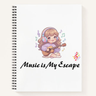 Musik ist meine Flucht Süßes Anime-Mädchen Violine Notizbuch