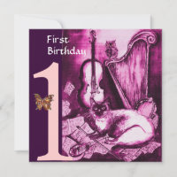 MUSIK KATZE Pink Fuchsia Erster Geburtstag Party