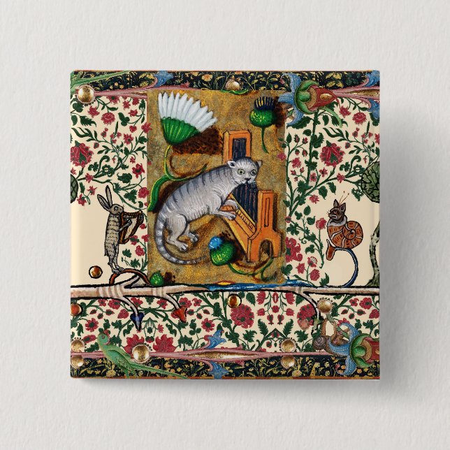 MUSIK, KATZSPIELORGAN, MEDIEVAL BESTIARY MUSIC BUTTON (Vorderseite)