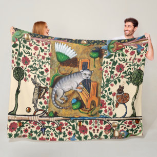 MUSIK, KATZSPIELORGAN, MEDIEVAL BESTIARY MUSIC FLEECEDECKE