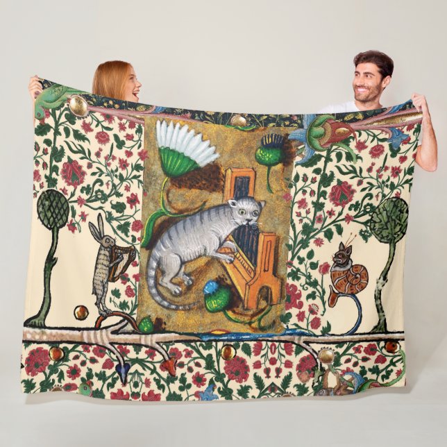 MUSIK, KATZSPIELORGAN, MEDIEVAL BESTIARY MUSIC FLEECEDECKE (Beispiel)