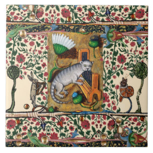 MUSIK, KATZSPIELORGAN, MEDIEVAL BESTIARY MUSIC FLIESE