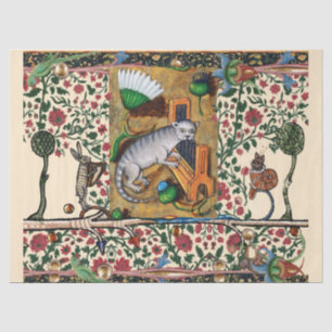 MUSIK, KATZSPIELORGAN, MEDIEVAL BESTIARY MUSIC SEIDENPAPIER