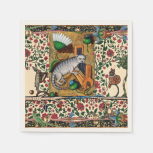 MUSIK, KATZSPIELORGAN, MEDIEVAL BESTIARY MUSIC SERVIETTE