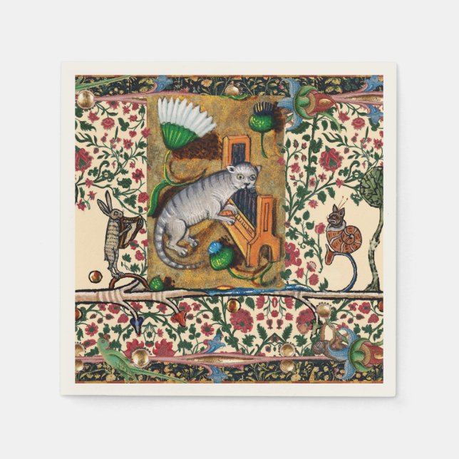 MUSIK, KATZSPIELORGAN, MEDIEVAL BESTIARY MUSIC SERVIETTE (Vorderseite)