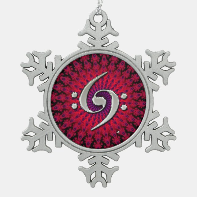 Musik-Kontrabassclef-Silber-Verzierung Schneeflocken Zinn-Ornament (Vorderseite)