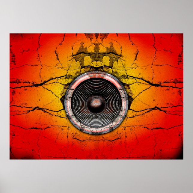 Musik-Lautsprecher auf einem gebrochenen Plakat (Vorne)