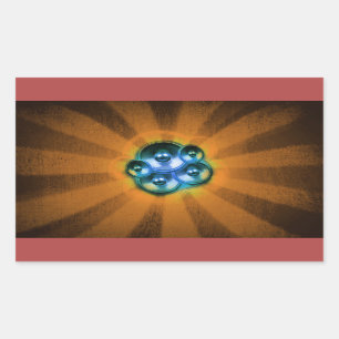 Musik-Lautsprecher und orangefarbener Sonnenbrand Rechteckiger Aufkleber