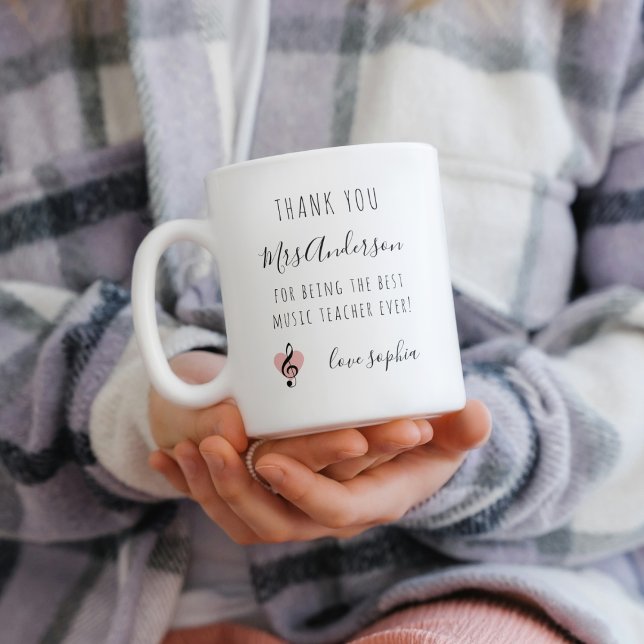 Musik Lehrer Wertschätzung Treble Clef Pink Herz Zweifarbige Tasse (Von Creator hochgeladen)
