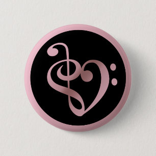 Musik Liebe Herzsymbol Clef Notizen in Rose Gold Button