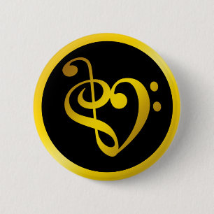 Musik Liebe Hörsymbol Clef Notizen in Gold Black Button
