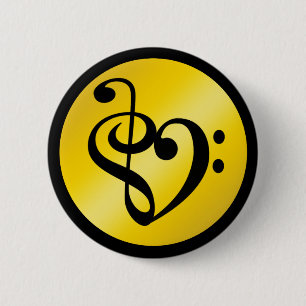 Musik Liebe Hörsymbol Clef Notizen in Gold Black Button
