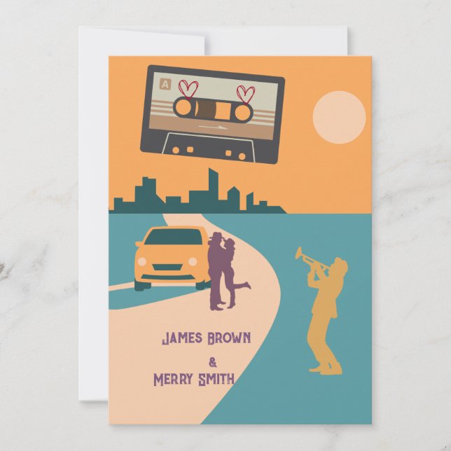Musik Liebe Songs Cassette Orange City Wedding Einladung (Vorderseite)