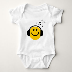 Musik liebt glückliches Gesicht mit Kopfhörern Baby Strampler