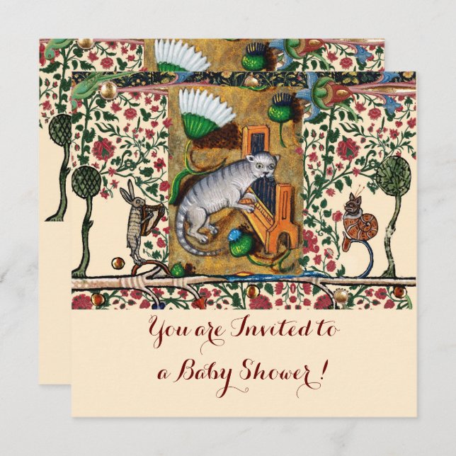 MUSIK MAKING ANIMALA CAT PLAYER ORGAN Baby Shower Einladung (Vorne/Hinten)
